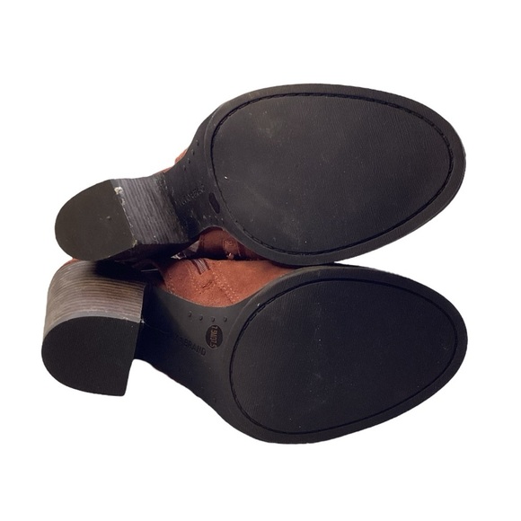 Lucky Brand Women's Toffee Tan Oiled Suede Listana Booties Sandals Heels 7.5M - Picture 2 of 14